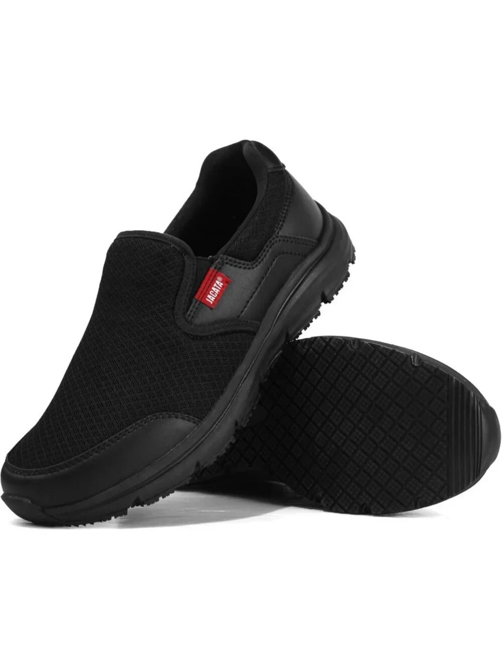 Jacata Men's Black Mesh Faux Leather Slip On Water Resistant Non Slip Sneakers